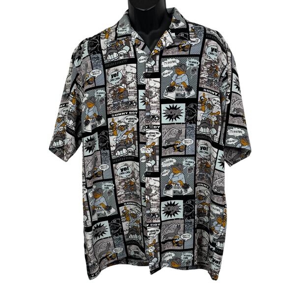 Vintage Y2K Dagacci Plaitum Jean Wear All Over Urban Comic Shirt Size L - Picture 1 of 7